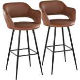 Margarite 30" Bar Stool in Black Metal & Brown Leatherette with Black Footrest (Set of 2)